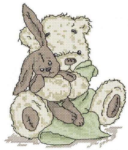 More information about "Teddy and bunny toy cross stitch free embroidery design"