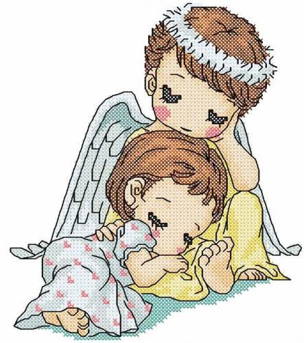 More information about "Sleeping two angels cross stitch free embroidery design"