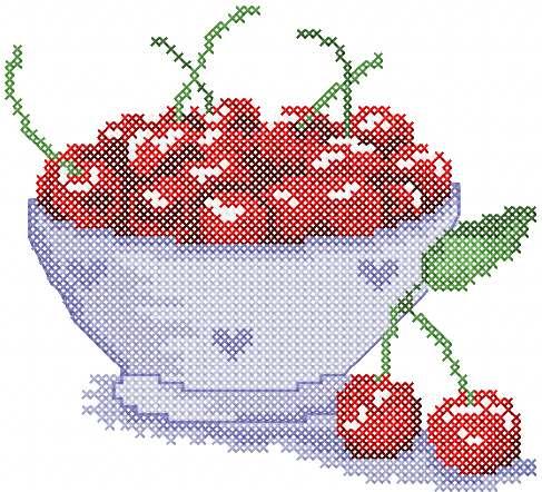 More information about "Bowl of cherries cross stitch free embroidery design"