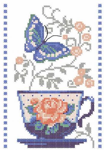More information about "Cup and butterfly cross stitch free embroidery design"