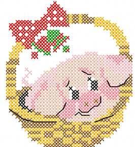 More information about "Pig in basket cross stitch free embroidery design"