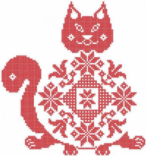 More information about "Red cat cross stitch free embroidery design"