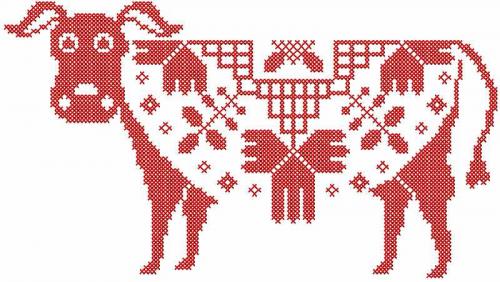 More information about "Red cow cross stitch free embroidery design"