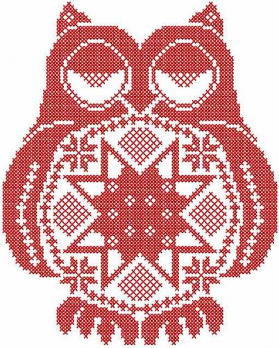 More information about "Red owl cross stitch free embroidery design"