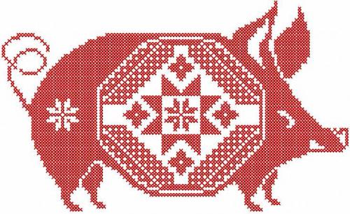 More information about "Red pig cross stitch free embroidery design"