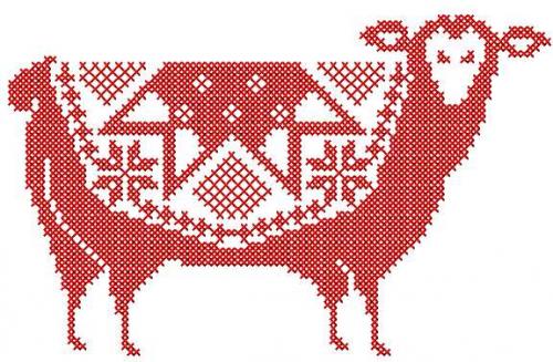 More information about "Red sheep cross stitch free embroidery design"