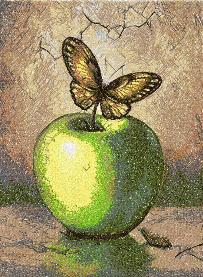 Apple and butterfly photo stitch free embroidery design