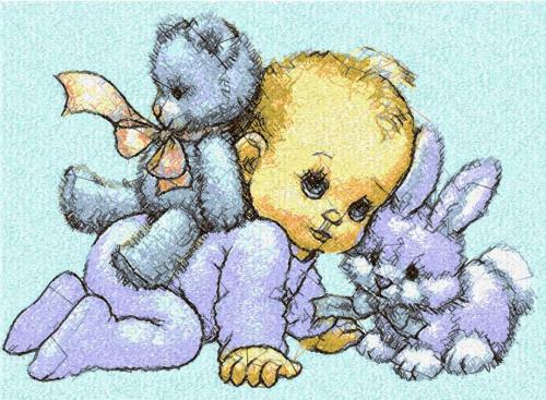 More information about "Baby and toy photo stitch free machine embroidery design"
