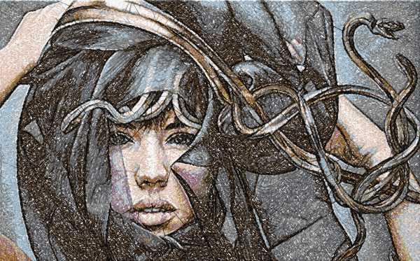Girl with snakes photo stitch free machine embroidery design