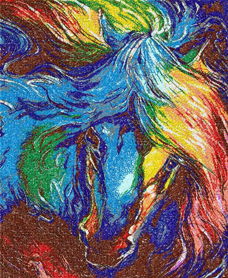 Horse bright colors photo stitch free embroidery design