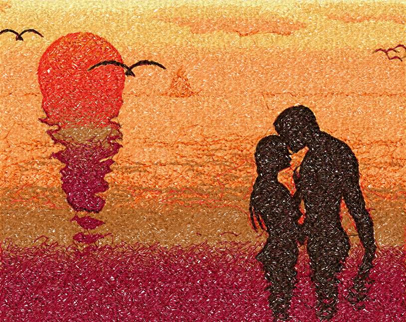 Men woman and sunset photo stitch free machine embroidery design