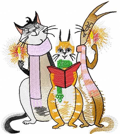 Three cats free machine embroidery design