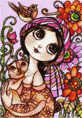 More information about "Young woman with cat photo stitch free embroidery design"