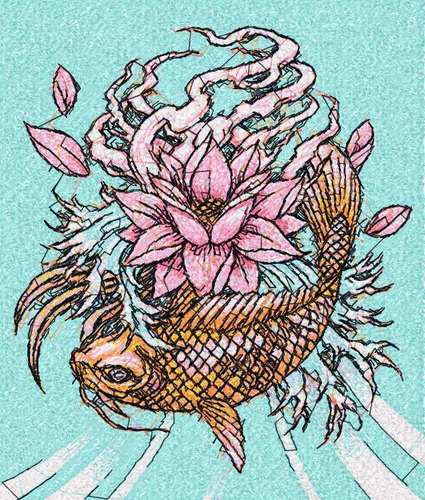 More information about "Koi and lotos photo stitch free embroidery design"