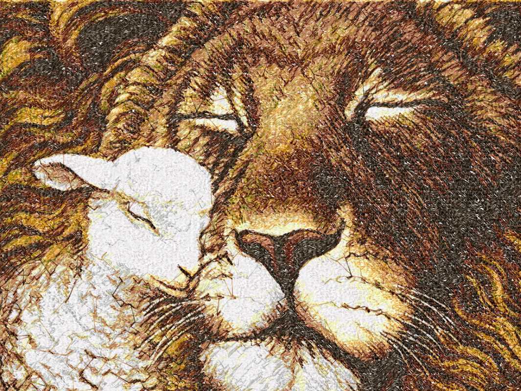 Lion and lamb photo stitch free embroidery design - Free embroidery