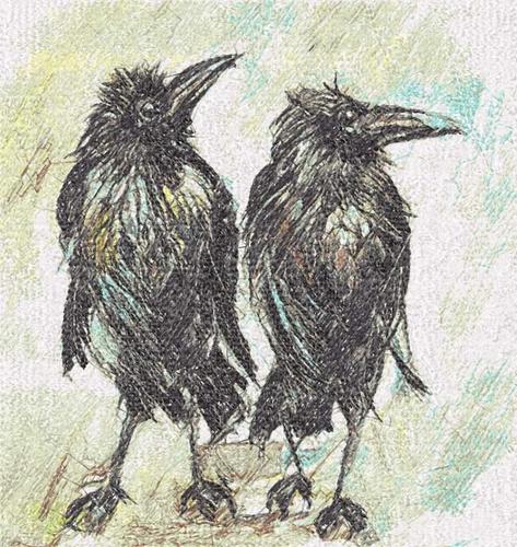 More information about "Ravens under rain photo stitch free embroidery design"