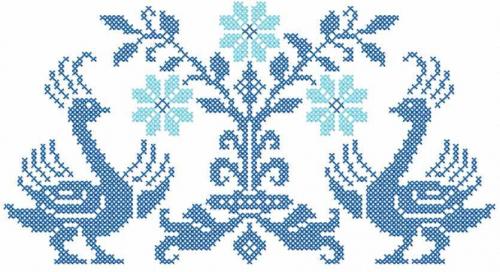 More information about "Two blue firebirds cross stitch free embroidery design"