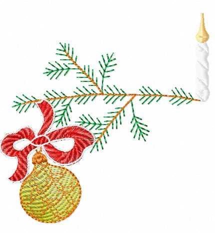 More information about "Christmas tree branch with a candle and ball free embroidery design"