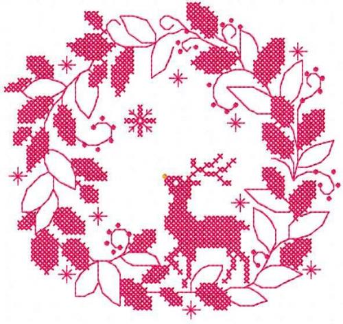 More information about "Christmas wreath deer free embroidery design"