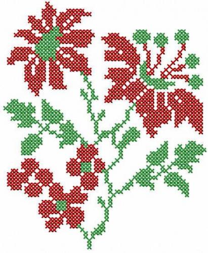 More information about "Red flowers cross stitch free embroidery design"