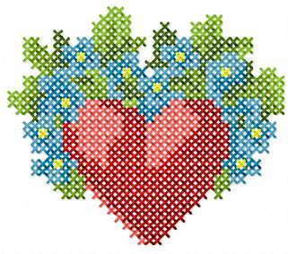 More information about "Heart with flowers cross stitch free embroidery design"