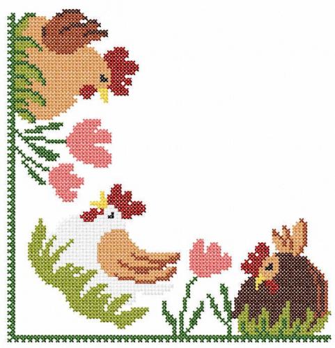 More information about "Hens corner cross stitch free embroidery design"
