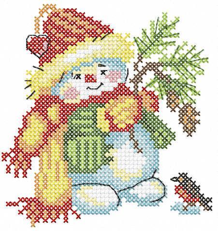 More information about "Snowman with bird cross stitch free embroidery design"