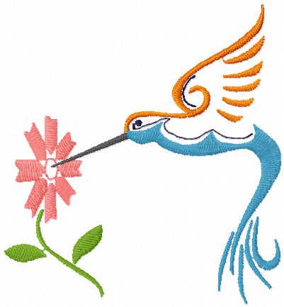 Colibri and flower free embroidery design