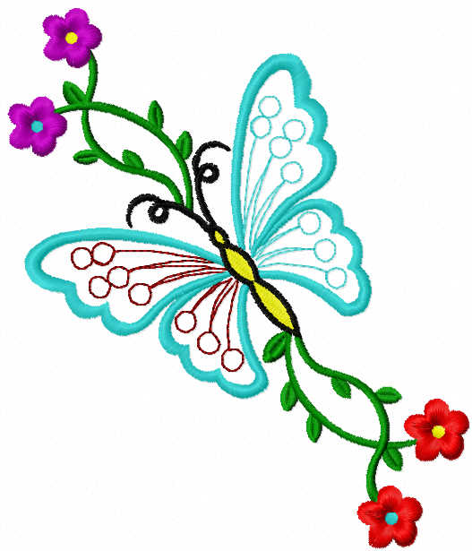 Butterfly and flowers free embroidery design