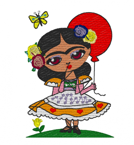 More information about "Frida with balloon free embroidery design"