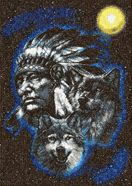 Indian and wolves free embroidery design