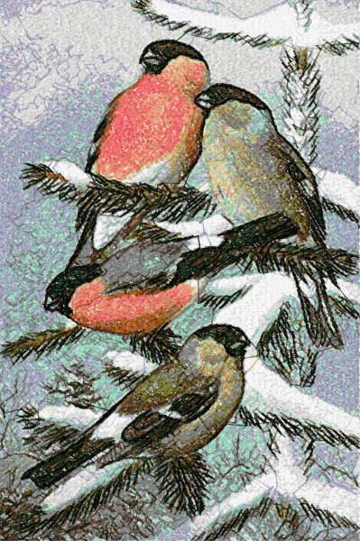 Bullfinches in winter free embroidery design