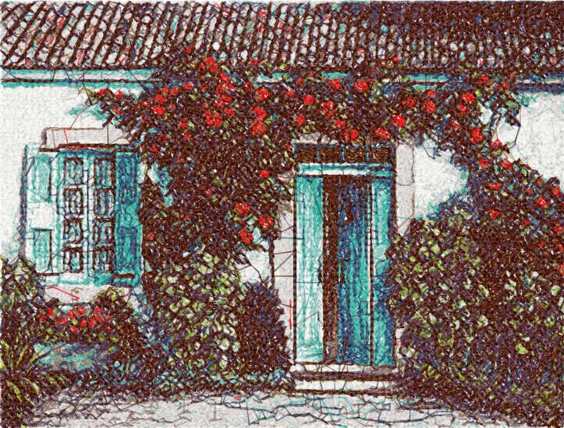 Italian house in flowers free embroidery design