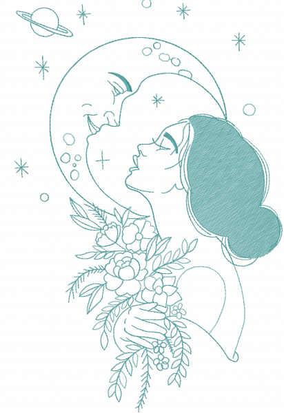 Girl and crescent free embroidery design