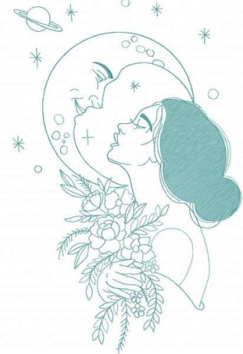 More information about "Girl and crescent free embroidery design"