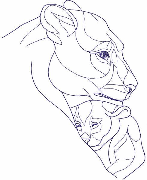 Lioness and her baby free embroidery design