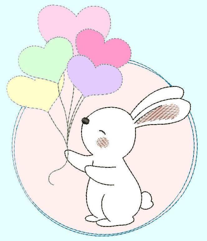 Rabbit with balloons applique free embroidery design