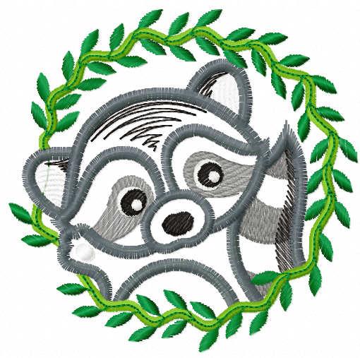 Cheerful raccoon with leaves free embroidery design
