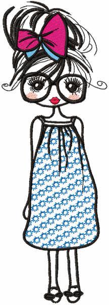 Girl with bow and glasses free embroidery design