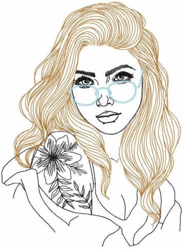 More information about "Girl with glasses and a flower free embroidery design"