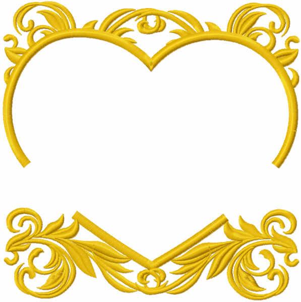 Gold heart frame free embroidery design