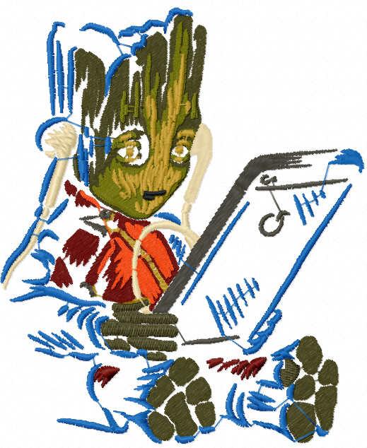 Groot with smartphone free embroidery design