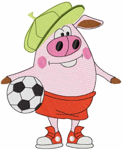 Pig soccer player free embroidery design