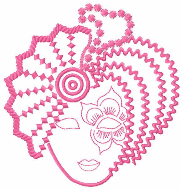 Pink woman mask free embroidery design