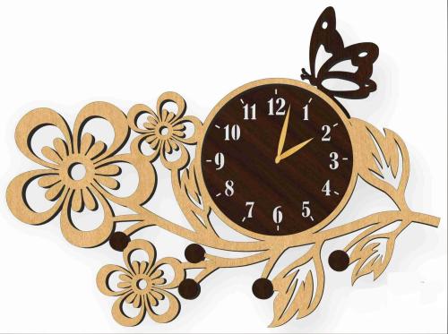 More information about "Clock with butterfly and flowers laser cut free file"