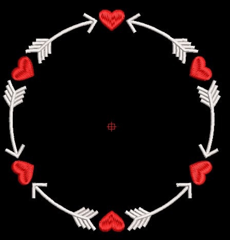 Arrows and hearts in a circle free embroidery design