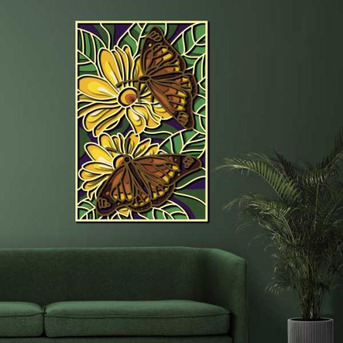 More information about "Butterflies and yellow flowers free multilayer cut file plywood 3D mandala"