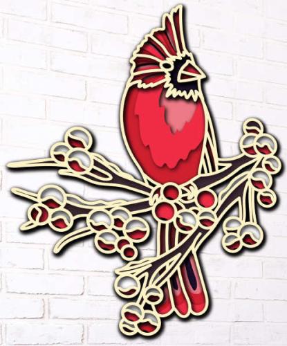 More information about "Cardinal on a winter branch free multilayer cut file plywood 3D mandala"