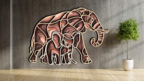 More information about "Elephants free multilayer cut file plywood 3D mandala"