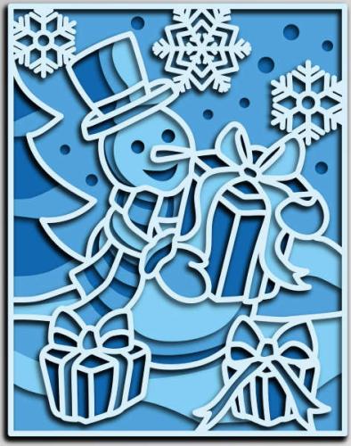 More information about "Snowman with Christmas gifts framed free multilayer cut file plywood 3D mandala"